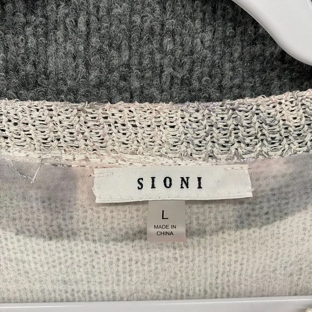 Sioni Sweater Womens L Floral Watercolor Pullover Round‎ Neck Layered Romantic